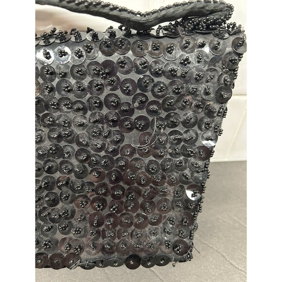Vintage Black Beaded and Sequins Handbag Made In Hong Kong Evening Bag - Picture 3 of 8